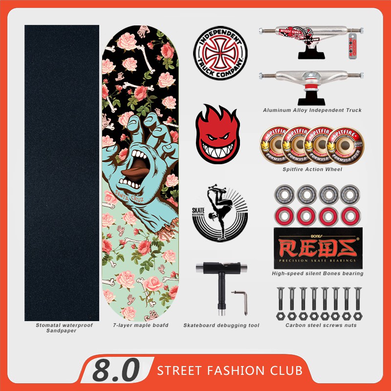 Baker Logo Skateboard Red 8.5" With Independent Reynolds Trucks, Spitfire Wheels