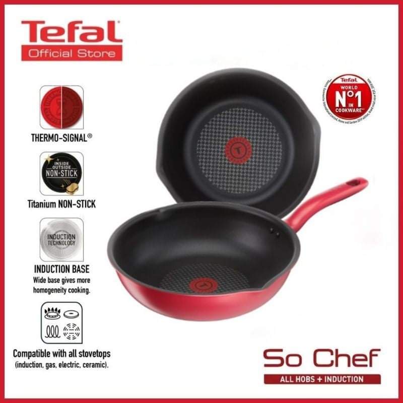 Tefal Sochef Non-Stick กระทะก้นลึก/กระทะ - ขนาด 24/28 ซม. - สําหรับเตาทุกประเภท