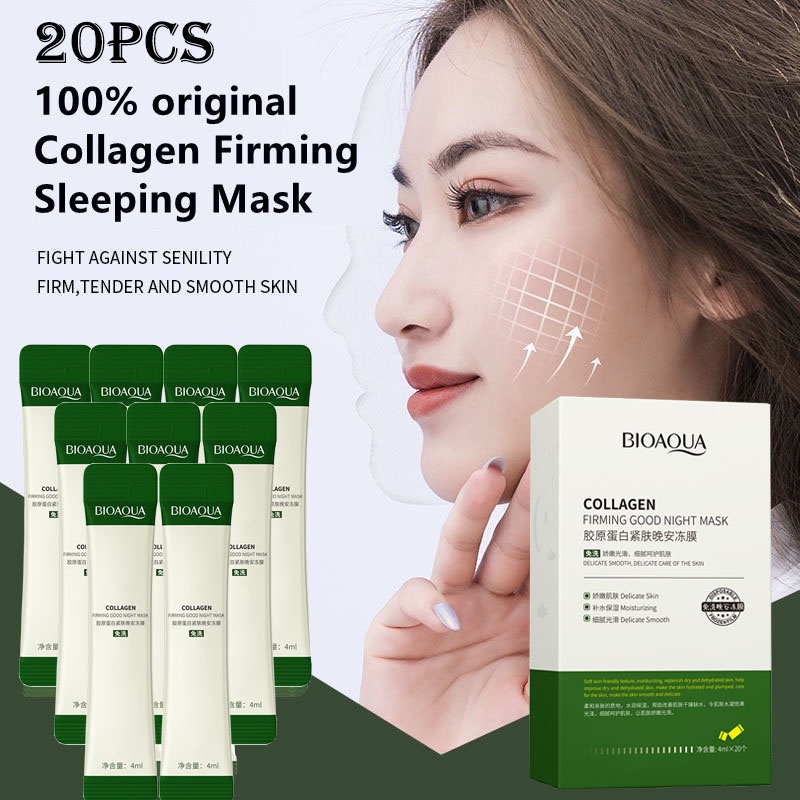 Bioaqua มาส์กคอลลาเจน บํารุงผิวหน้า ให้ความชุ่มชื้น กระชับผิวหน้า กลางคืน เพื่อความงาม สําหรับผู้ชาย และผู้หญิง 20 ชิ้น
