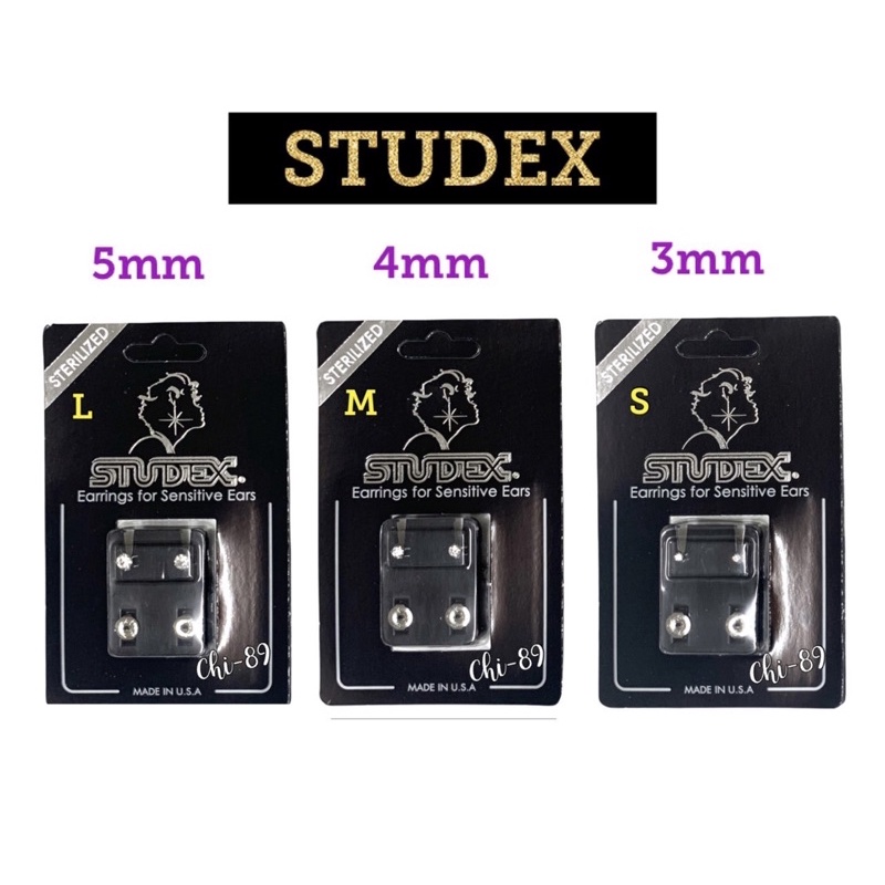 STUDEX ต่างหูเพชรCZ หนามเตย สีเงิน SML=345มิล สำหรับผิวแพ้ง่าย