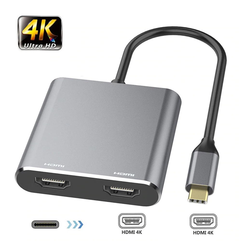 2in1 อะแดปเตอร์ฮับ Type C เป็น Dual HDMI Type-C USB C เป็น HDMI*2 4K สําหรับแล็ปท็อป สมาร์ทโฟน แท็บเล็ต