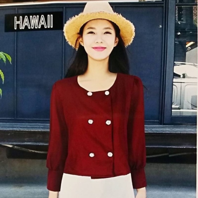 NU008 New 4 Way เสื้อแขนยาว คอวงรี แต่งกระดุมเก๋ๆ 6 เม็ด ดีไซน์เก๋ ใส่ทำงาน ใส่เที่ยวได้ ไม่ซ้ำใคร เ