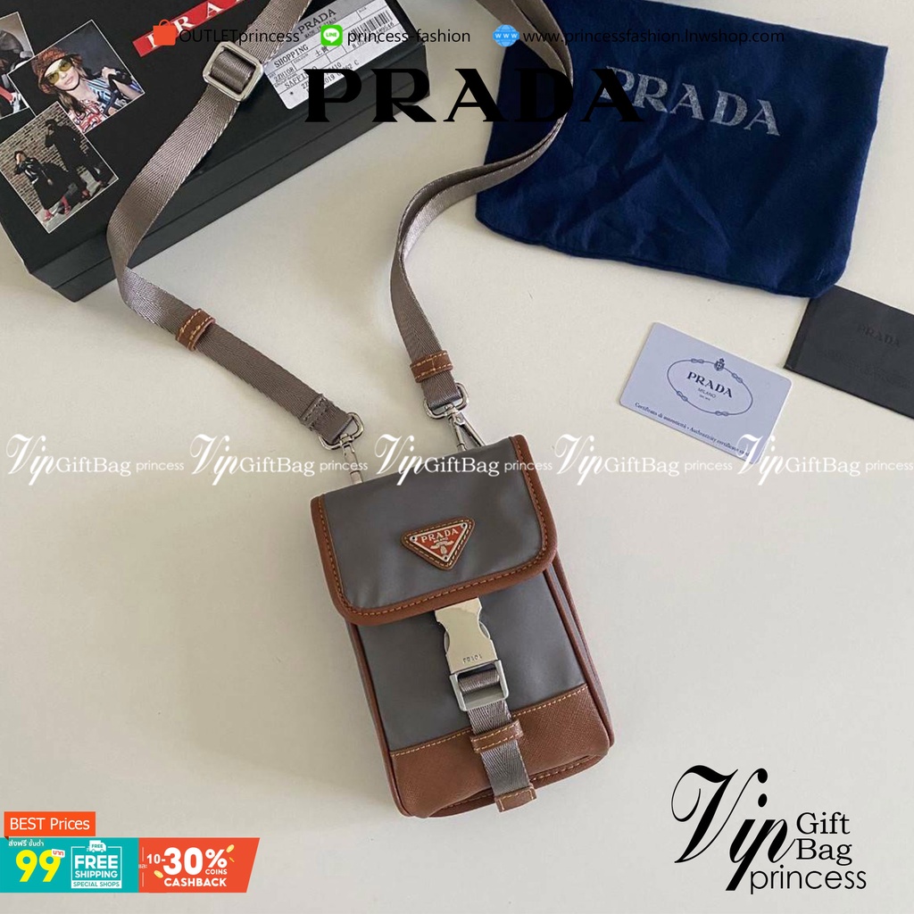 VIP Prada crossbody nylon bag  PRADA Re-Nylon and Saffiano leather smartphone case พร้อมส่ง2สีเข้าให