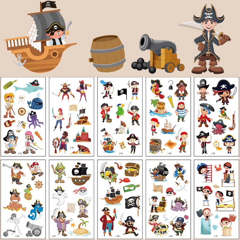 10ชิ้น/ล็อตสติกเกอร์รอยสักเด็กแขนใบหน้าสักมือนิ้วร่างกายสักไดโนเสาร์โจรสลัดยูนิคอร์นนางเงือกสักการ์ตูน