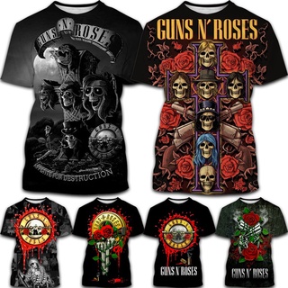 ขายดี เสื้อยืดลําลอง แขนสั้น คอกลม พิมพ์ลาย Guns Rose Rock Band 3D แฟชั่นฤดูร้อน สําหรับผู้ชาย และผู้หญิง SX-5XL