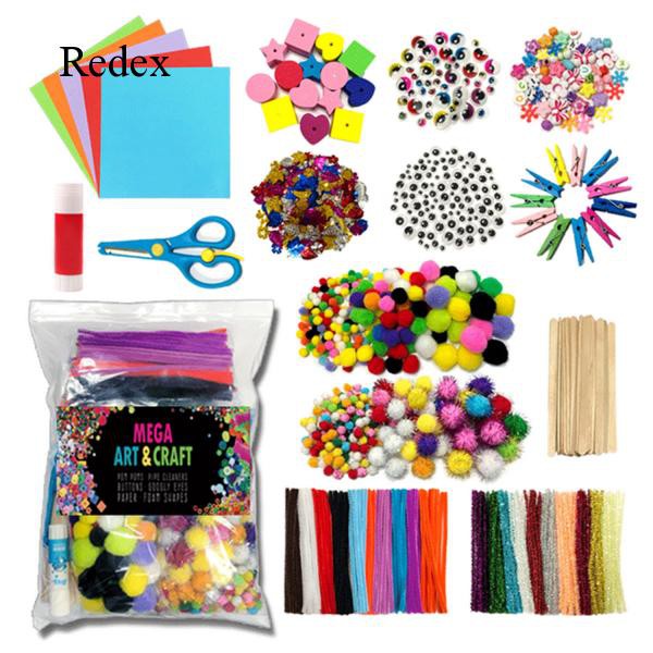Redex 1200pcs DIY Art Craft Materials Kit Includes Pompoms Pipe
