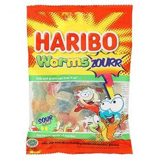 ฮาริโบ้เวิร์มซาวร์วุ้นเจลลาตินรูปหนอน 80กรัม Haribo Worms Sour Jelly Gelatin Worm Shape 80g.