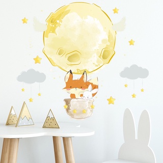 【Zooyoo】Fox Bunny Planet Clouds Stars สติ๊กเกอร์ติดผนัง Bedroom Wall Beautification สติ๊กเกอร์ประดับผนัง