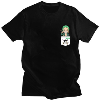 เสื้อยืดแขนสั้น ผ้าฝ้าย แบบบาง ทรงหลวม พิมพ์ลายการ์ตูนอนิเมะ One Piece Roronoa Zoro Pocket สไตล์ญี่ปุ่น แนวสตรีท แฟชั่นฤ