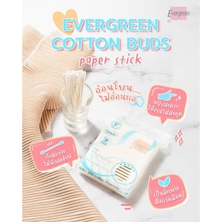 เอเวอร์กรีน สำลีก้านกระดาษเอเวอร์กรีน 100 ก้านถุง / Evergreen Cotton Bud Evergreen Paper Stick 100 pcs.
