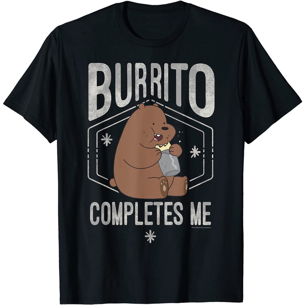 เสื้อยืดผ้าฝ้ายBear ฤดูร้อนMen's bear  CN We Bare Bears Grizzly Burrito Completes Me T-Shirt เสื้อยืดแฟชั่นคอกลม สบายๆ ผ