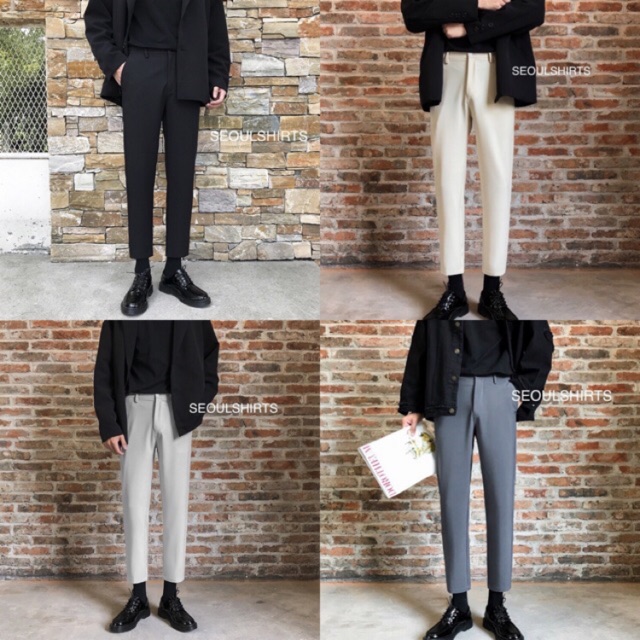 ใหม่! พร้อมส่ง   กางเกงสแลคผู้ชาย สไตล์เกาหลี (6 สี มีไซส์) กางเกงทรงกระบอกเล็ก จีบหน้า เอวสูงขาเต่อทรงสวยเข้ารูป P04
