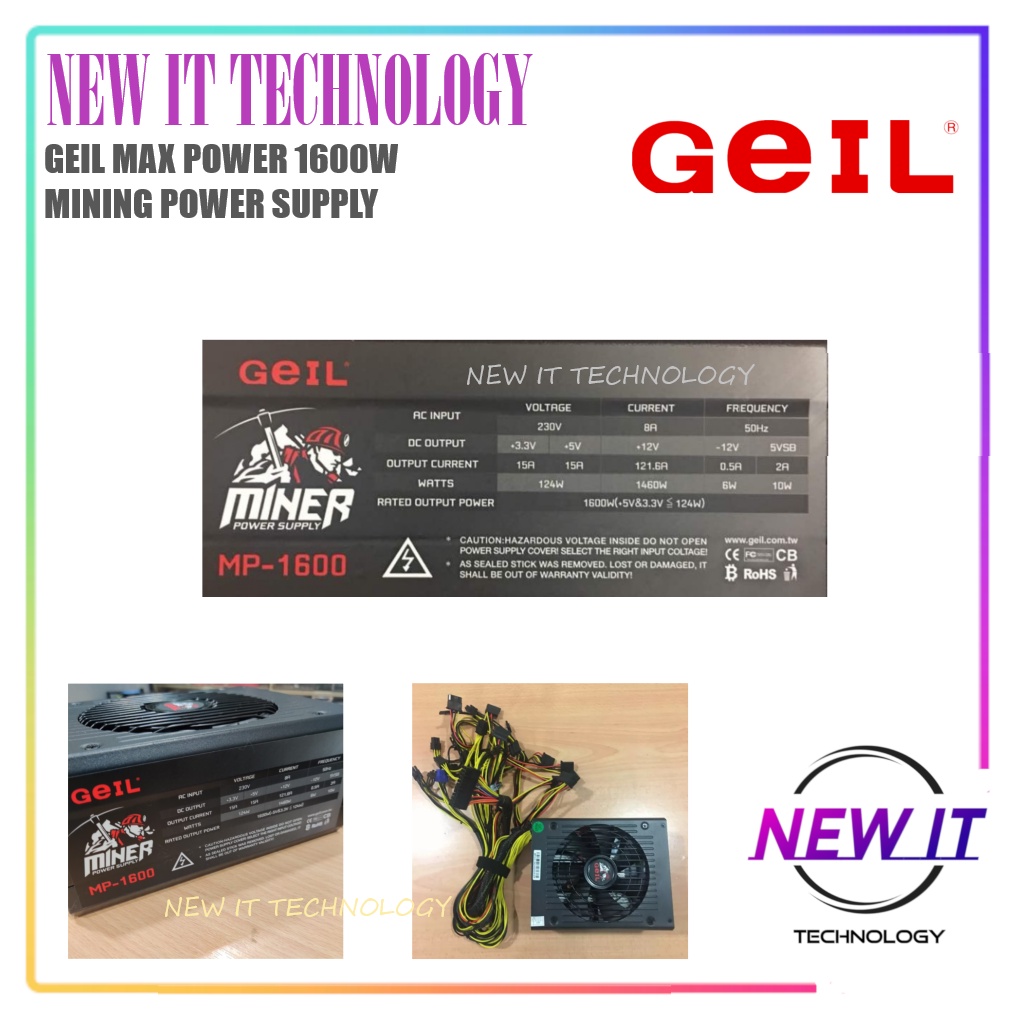 Geil MAX POWER Mining Power Supply Unit 1600W Desktop PC PSU Design for Mining Bitcoin BTC ETH ( MP-