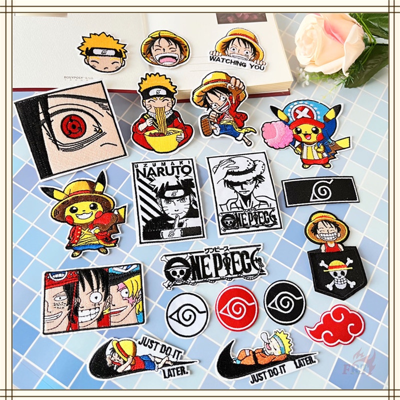 แผ่นแพทช์เหล็ก ลายการ์ตูนนารูโตะ วันพีช แผ่นแพทช์ รูปลูฟี่ช็อปเปอร์ Akatsuki Sharingan Crossover DIY สําหรับตกแต่งเสื้อผ้า 1 ชิ้น