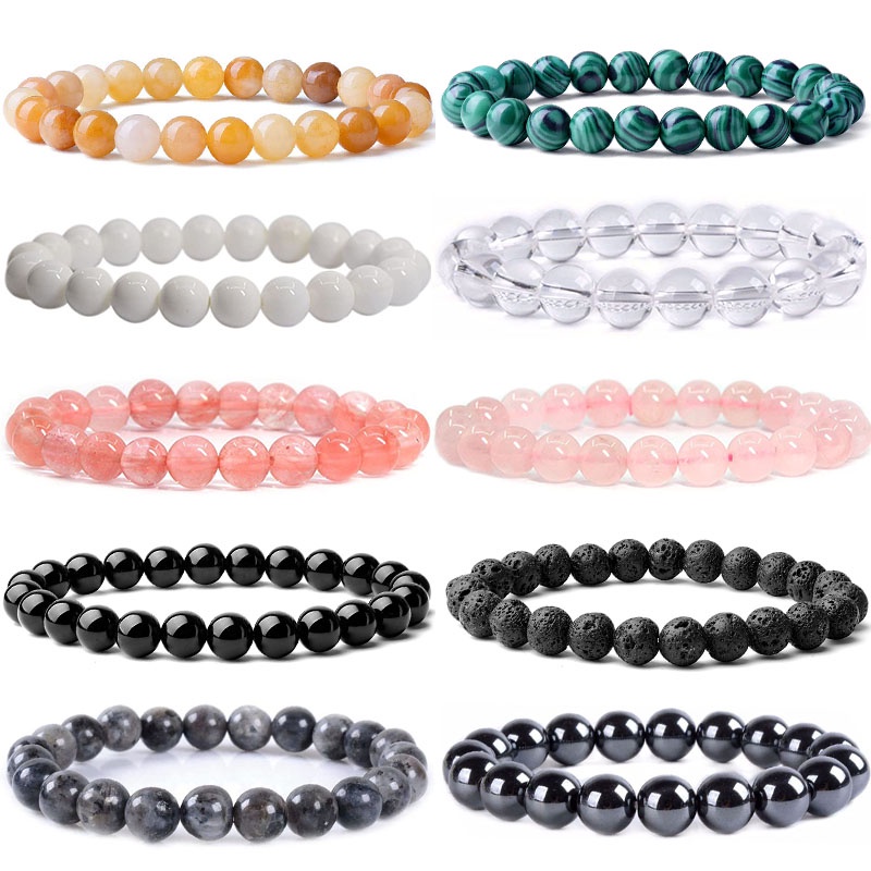 6-8 มม.Unisex หินธรรมชาติรอบลูกปัดสร้อยข้อมือกําไลข้อมือคริสตัลทําด้วยมือ Chakra Treatment เครื่องประดับ