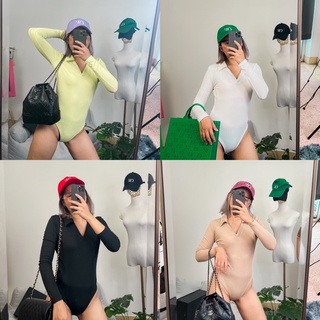 Canwear_Studio ll Kylie bodysuit บอดี้สูท ชุดไปคาเฟ่ ชุดมินิมอล เสื้อผ้าสไตล์มินิมอล บอดี้สูทแขนยาว บอดี้สูทคอปก