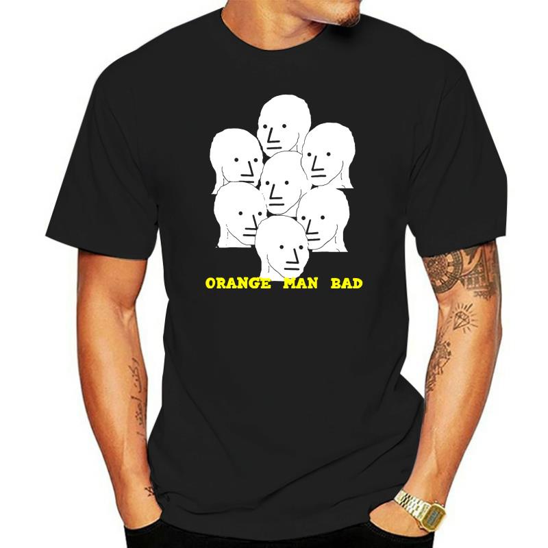 ผ้าฝ้ายเสื้อยืดผู้ชายเสื้อยืดสีส้ม Man Bad NPC Wojak Meme