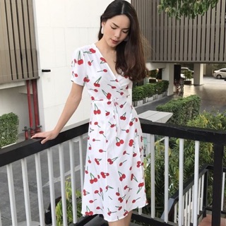 พร้อมส่ง Cherry wrap dress แบบยาว