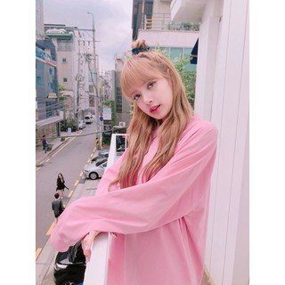 Lisa blackpink เสื้อกันหนาวแขนยาวพิมพ์ลายตัวอักษรสีชมพูสีชมพู