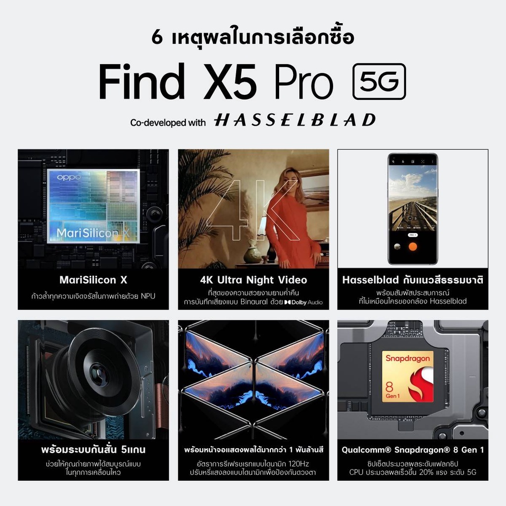 OPPO Find X5 Pro (12+256GB) หน้าจอ AMOLED ขนาด 6.7" 120Hz + Snapdragon 8 Gen 1 + 5000 mAh