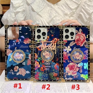 For Samsung Galaxy Note9 Note20 Ultra Note10 Plus A51 A71 A10 A20 A30 A50 A50S A30S M10 A02 J4 J6 Plus A7 2018 A750 Fashion Blu-ray Floral Flower Square Phone Case With Bracket