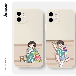 JURSUE เคสคู่ เคสไอโฟน คู่รัก กันกระแทกซิลิโคนนุ่มการ์ตูนน่ารักตลก เคสโทรศัพท์ Compatible for iPhone 14 13 12 11 Pro Max SE 2020 X XR XS 8 7 6 6S Plus พลัส XYH531