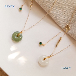 Fancy ขายดี สร้อยคอโซ่ จี้หยก ทรงกลม สไตล์วินเทจ สําหรับผู้หญิง