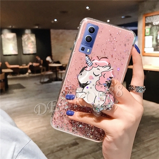 เคสโทรศัพท์ VIVO Y72 Y31 Y20S [G] SG Y12S Y20 V20 V20SE V20Pro เคสซิลิโคน Phone Case Cute Cartoon Unicorn Glitter Bling Transparent Case Softcase Full Stars With Water Stand Holder Back Cover เคส วีโว่Y72 Casing