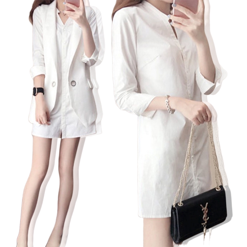 ้เสื้อเชิ้ตเเบบยาว สีขาว สไตล์เกาหลี