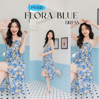 🌸FLORA BLUE DRESS 🌸 ชุดเดรสลายดอก ทรงสวยมาก #TYL021