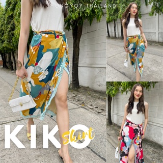 THONGYOY - กระโปรงทรงผูกป้าย ลายกราฟฟิกญี่ปุ่น ฟรีไซส์ เอว 24-36" Skirt KIKO