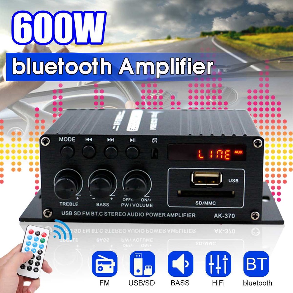 600W 2CHสเตอริโอHIFIเครื่องขยายเสียงมินิ  ไร้สายบลูทูธวิทยุFMเครื่องขยายเสียงAK370AK170 เครื่องขยายเ