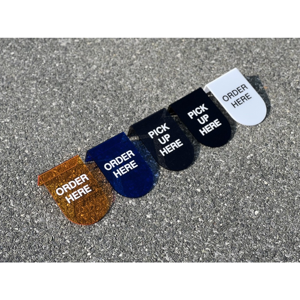 ป้ายอะคริลิค ติดบาร์ โต๊ะ เคาน์เตอร์ ป้าย order/ pick up here ป้ายมินิมอล