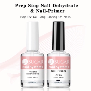 Ur SUGAR Prep Step Nail Dehydrate And Nail Primer Set Base Top Coat Glass Bottle Air Dry UV Gel ชุดเล็บติดทนนาน