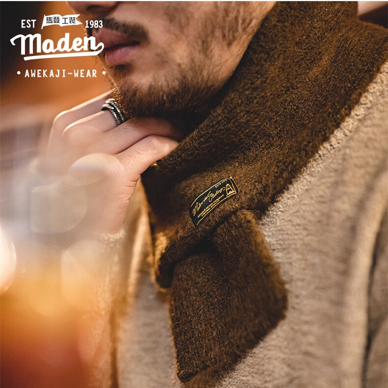 Maden  ผ้าพันคอ ผ้าขนแกะเทียม กันลม ให้ความอบอุ่น แฟชั่นฤดูใบไม้ร่วง และฤดูหนาว สไตล์ญี่ปุ่นเรโทร