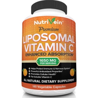 พร้อมส่ง ฉลากใหม่ Nutrivein Liposomal Vitamin C 1650 mg ขนาดบรรจุ 180 Capsules