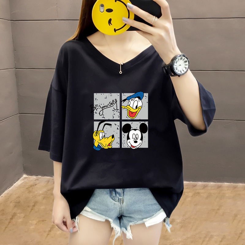 เสื้อยืดแขนสั้น คอวี ขนาดใหญ่พิเศษ แฟชั่นฤดูใบไม้ผลิ และฤดูร้อน สําหรับผู้หญิง ไซซ์ M – 5Xl มี 7 สไตล์ ราคา ถูกที่สุด ดีลบีเคเค แกลเลอรีภาพที่ 8