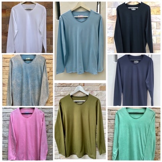 Ouky เสื้อยืดสีพื้น เสื้อแขนยาว ผ้าคอตตอน ใส่สบาย สไตล์วินเทจ