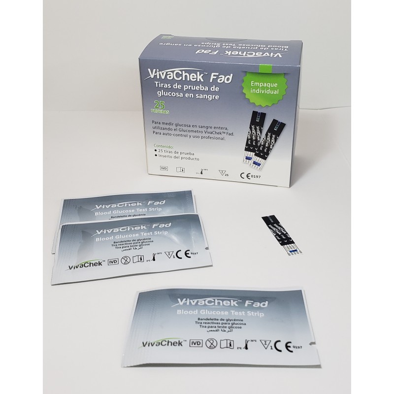 VivaChek Fad Blood Glucose Test Strips แผ่นวัดน้ำตาล 25 ชิ้น 1 กล่อง