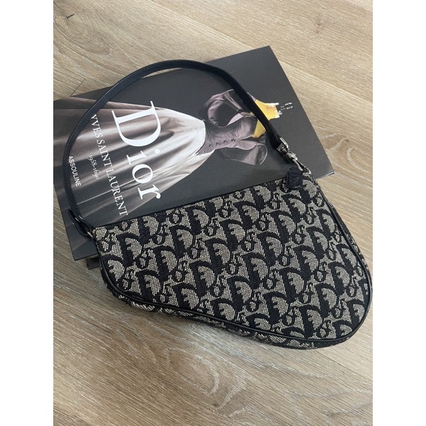 Authentic  CH RIS TIAN DI OR Trotter Saddle Hand Bag  Canvas Leather Black Blue Silver 🖤💙 “ Rare ite