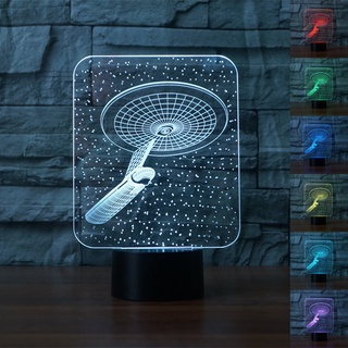 Star Trek โคมไฟตั้งโต๊ะอะคริลิค LED รูปยานอวกาศ 3D ไล่โทนสี 7 สี สําหรับตกแต่งบ้าน