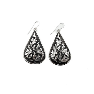 DSP ต่างหูเงินลายไทยทรงหยดน้ำ เงินแท้ 925 : DSP 925 Sterling Silver Water Drop Shape Earing [ESPC0308]