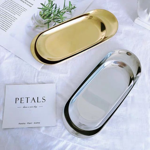 พร้อมส่ง ถาดสแตนเลส สีทอง สีดำ สีเงิน ทรงรี