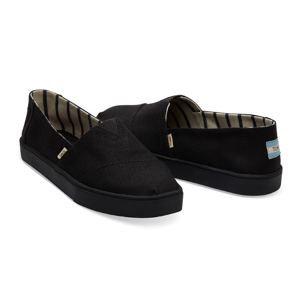 TOMS รองเท้าลำลองผู้ชาย แบบสลิปออน (Slip on) รุ่น Cupsole Alpargata Black/Black Heritage Canvas รองเท้าลิขสิทธิ์แท้