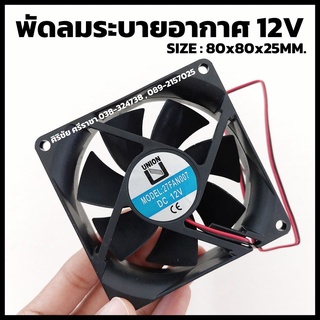 พัดลมระบายอากาศ 12V UNION 80x80x25MM.