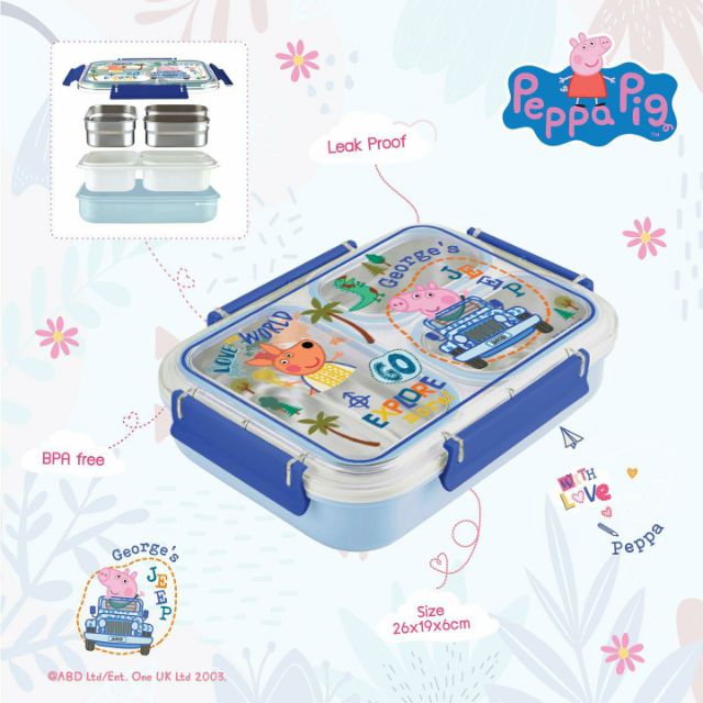 กล่องข้าวสแตนเลสเก็บอุณหภูมิ BPA Free ลาย Peppa Pig สีฟ้า  BPA Free