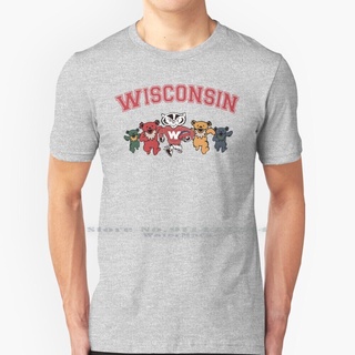 เสื้อยืดโอเวอร์ไซส์เสื้อยืดผ้าฝ้ายแท้ พิมพ์ลาย bucky badger university of wisconsin uw madison mad town mad city madison