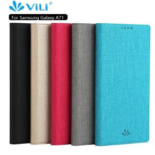 Vili Luxury PU Leather Casing Samsung Galaxy A71 Magnetic Flip Cover Fashion Simple Case Card Holder