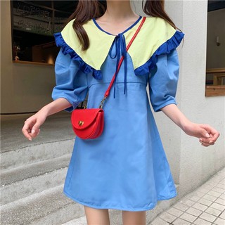 พร้อมส่ง &gt; มินิเดรสฟ้า + คอปกกะลาสี