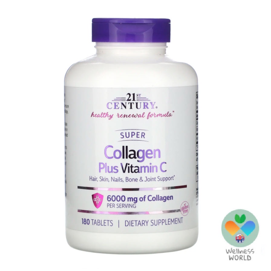 <พร้อมส่ง> 21st Century , Super Collagen Plus Vitamin C ,  1,000 mg, 180 เม็ด - คอลลาเจน ผสมวิตามินซ